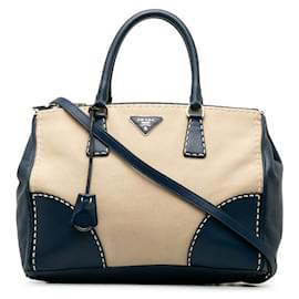 Prada-City Stitch Canvas and Leather Tote-Brown