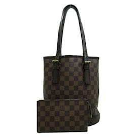 Louis Vuitton-Damier Ebene Marais Bucket Bag com Bolsa-Marrom