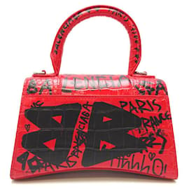 Balenciaga-Borsa a mano Graffiti Hourglass XS-Rosso