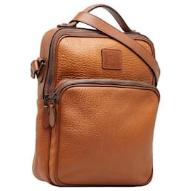 Burberry-Leather Messenger Shoulder Bag-Brown