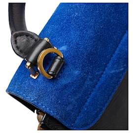 Céline-Bolsa trapézio de couro e camurça-Azul