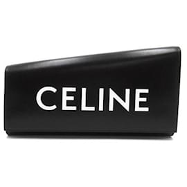 Céline-Celine Asymmetric Leather Logo Clutch-Black
