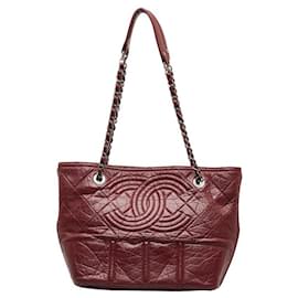 Chanel-Bolsa de compras envelhecida em pele de cordeiro-Vermelho