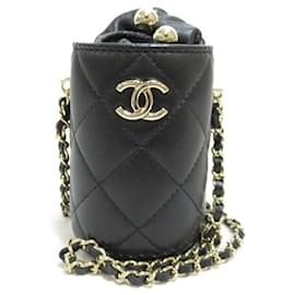 Chanel-CC Mini-Beuteltasche aus Matelassé-Schwarz