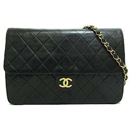 Chanel-Gesteppte Umhängetasche mit CC-Klappe-Schwarz