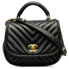 Chanel-Mini sac à poignée supérieure CC Chevron-Noir