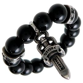 Chrome Hearts Silberner Onyxperlen-Dolch-Charm-Ring Schwarz