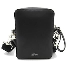 Valentino-Leather Messenger  Bag-Black