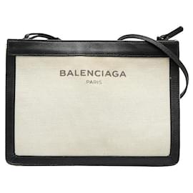 Balenciaga-Navy Pochette Canvas Crossbody Bag-White