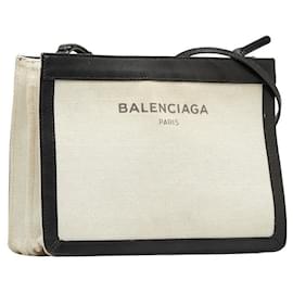 Balenciaga-Navy Pochette Canvas Crossbody Bag-White
