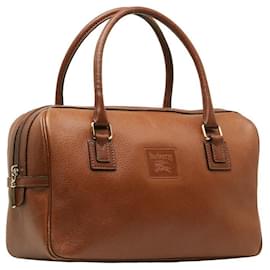 Burberry-Leather Boston Bag-Brown