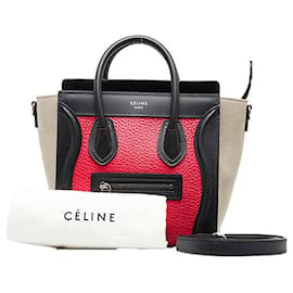 Céline-Leather Tricolor Nano Luggage Bag-Red