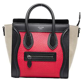 Céline-Leather Tricolor Nano Luggage Bag-Red