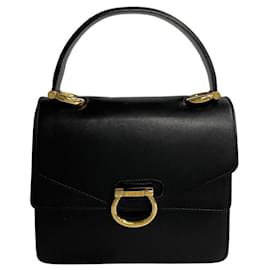 Céline-Leather Flap Handbag-Black
