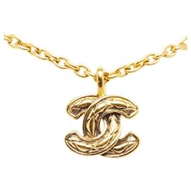Chanel-Collier pendentif CC Matelasse-Doré