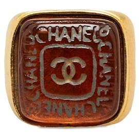 Chanel-CC Logo-Debossed Signet Ring-Golden