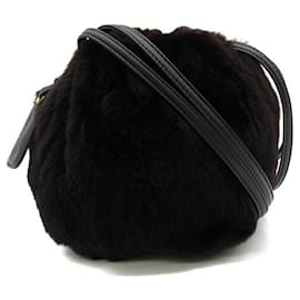 Chanel-Fur Bucket Drawstring Bag-Black