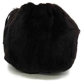 Chanel-Fur Bucket Drawstring Bag-Black