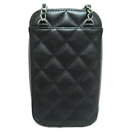 Chanel-Quilted Caviar Crossbody Phone Holder-Black