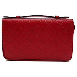 Gucci-Microguccissima Double Zip Travel Wallet-Red