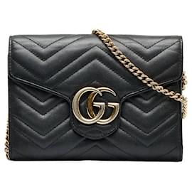 Gucci-GG Marmont Leder-Geldbörse mit Kette-Schwarz