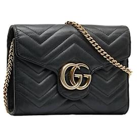 Gucci-GG Marmont Leder-Geldbörse mit Kette-Schwarz