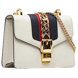 Gucci-Mini Sylvie Leather Shoulder Bag-White