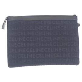 Céline-Bolso clutch de lona con logo-Negro
