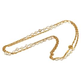 Chanel-Mit Kunstperlen gefütterte Strang-Halskette-Golden