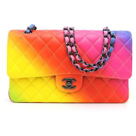 Chanel-Bolso CC acolchado mediano con solapa y forro de arcoíris-Rosa