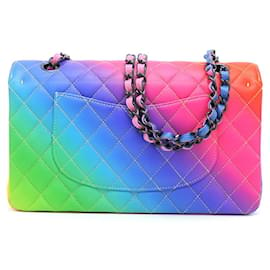 Chanel-Borsa con patta media trapuntata CC foderata in arcobaleno-Rosa