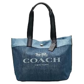Coach-Bolsa jeans com logotipo-Azul