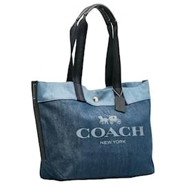 Coach-Denim Logo Tote Bag-Blue