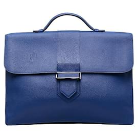 Delvaux-Leather Business Bag Briefcase-Blue