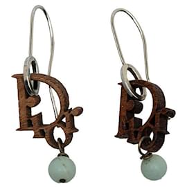 Dior-Wooden Logo Hook Earrings-Brown