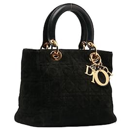 Dior-Mittelgroße Lady Dior-Tasche aus Cannage-Wildleder-Schwarz