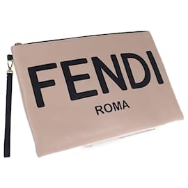 Fendi-Logo Flat Pouch-Pink