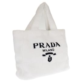 Prada-Montone Pelz-Einkaufstasche-Weiß