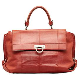 Salvatore Ferragamo-Gancini Leather Sofia Handbag-Red