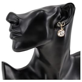Valentino-Boucles d'oreilles pendantes en cristal avec logo V-Doré