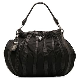 Prada-Handtasche aus Nylon mit Mordore-Streifen-Schwarz