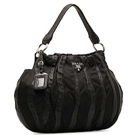 Prada-Mordore Stripes Nylon Handbag-Black