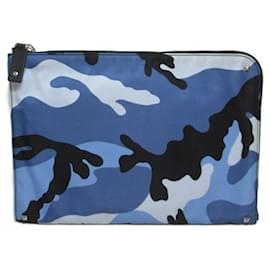 Valentino-Bolsa clutch de nylon com estampa camuflada-Azul