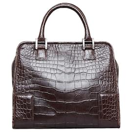 Loewe-Embossed Leather Handbag-Brown