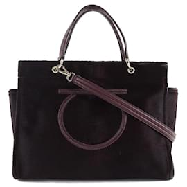 Salvatore Ferragamo-Gancini Leather Handbag-Brown