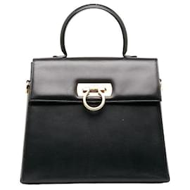 Salvatore Ferragamo-Leather Gancini Handbag-Black