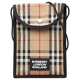 Burberry-Bolsa transversal de algodão para telefone House Check-Marrom