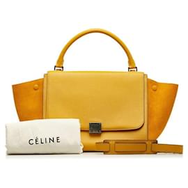 Céline-Bolsa trapézio de couro e camurça-Amarelo