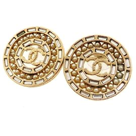 Chanel-Pendientes CC con diamantes de imitación-Dorado