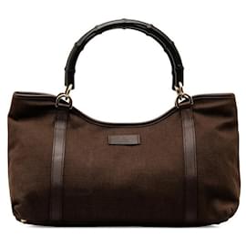 Gucci-Canvas Bamboo Handbag-Brown